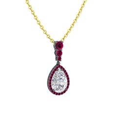 Nil Damlası Kolye - Swarovski ve rodolit garnet 925 ayar siyah rodyum kaplama gümüş kolye (40 cm gümüş rolo zincir) #p877ew