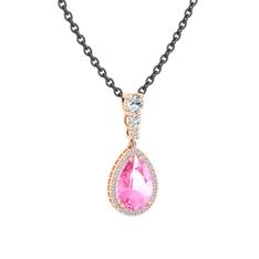 Nil Damlası Kolye - Pembe kuvars ve beyaz zirkon 18 ayar rose altın kolye (40 cm gümüş rolo zincir) #pfcoo8