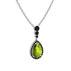 Nil Damlası Kolye - Peridot ve siyah zirkon 18 ayar beyaz altın kolye (40 cm beyaz altın rolo zincir) #pggvxm