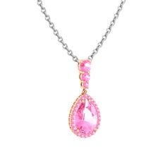 Nil Damlası Kolye - Pembe kuvars 8 ayar rose altın kolye (40 cm beyaz altın rolo zincir) #pous22