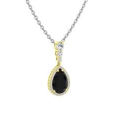 Nil Damlası Kolye - Siyah zirkon ve swarovski 14 ayar altın kolye (40 cm beyaz altın rolo zincir) #ppahip