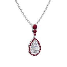 Swarovski ve kök yakut 925 ayar gümüş kolye (40 cm gümüş rolo zincir)