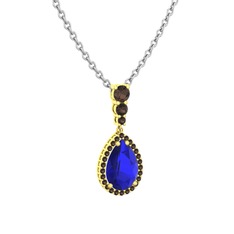 Lab safir ve dumanlı kuvars 925 ayar altın kaplama gümüş kolye (40 cm beyaz altın rolo zincir)