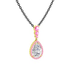 Swarovski ve pembe kuvars 14 ayar altın kolye (40 cm gümüş rolo zincir)
