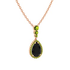 Siyah zirkon ve peridot 925 ayar rose altın kaplama gümüş kolye (40 cm rose altın rolo zincir)