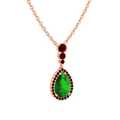 Yeşil kuvars ve garnet 925 ayar rose altın kaplama gümüş kolye (40 cm rose altın rolo zincir)