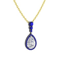Nil Damlası Kolye - Swarovski ve lab safir 925 ayar siyah rodyum kaplama gümüş kolye (40 cm gümüş rolo zincir) #qzrb1x