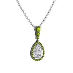 Swarovski ve peridot 925 ayar siyah rodyum kaplama gümüş kolye (40 cm beyaz altın rolo zincir)