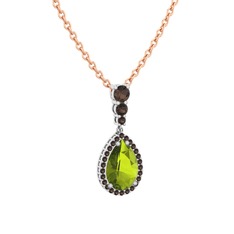 Nil Damlası Kolye - Peridot ve dumanlı kuvars 14 ayar beyaz altın kolye (40 cm rose altın rolo zincir) #rdjxn