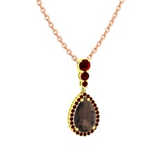 Dumanlı kuvars ve garnet 8 ayar altın kolye (40 cm rose altın rolo zincir)