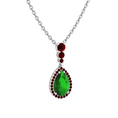 Yeşil kuvars ve garnet 8 ayar beyaz altın kolye (40 cm beyaz altın rolo zincir)