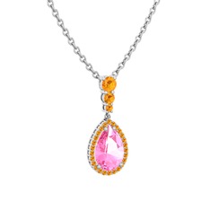 Nil Damlası Kolye - Pembe kuvars ve sitrin 925 ayar gümüş kolye (40 cm beyaz altın rolo zincir) #ryjpas