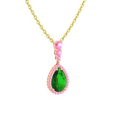 Yeşil kuvars ve pembe kuvars 8 ayar rose altın kolye (40 cm altın rolo zincir)