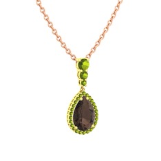 Nil Damlası Kolye - Dumanlı kuvars ve peridot 8 ayar altın kolye (40 cm rose altın rolo zincir) #syzr3r