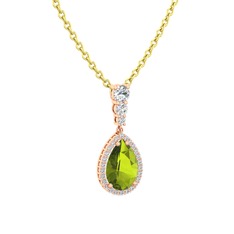 Nil Damlası Kolye - Peridot ve beyaz zirkon 8 ayar rose altın kolye (40 cm gümüş rolo zincir) #szp8ut