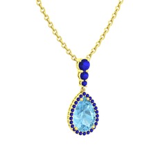 Nil Damlası Kolye - Akuamarin ve lab safir 925 ayar altın kaplama gümüş kolye (40 cm altın rolo zincir) #tjxhwa