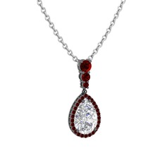 Nil Damlası Kolye - Swarovski ve garnet 925 ayar siyah rodyum kaplama gümüş kolye (40 cm beyaz altın rolo zincir) #tkx05q
