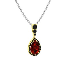 Garnet ve siyah zirkon 8 ayar altın kolye (40 cm beyaz altın rolo zincir)