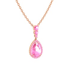 Nil Damlası Kolye - Pembe kuvars 18 ayar rose altın kolye (40 cm gümüş rolo zincir) #tz5izg