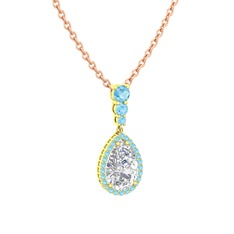 Nil Damlası Kolye - Swarovski ve akuamarin 8 ayar altın kolye (40 cm rose altın rolo zincir) #ui66g6