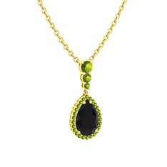Nil Damlası Kolye - Siyah zirkon ve peridot 8 ayar altın kolye (40 cm altın rolo zincir) #un95ru