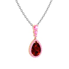 Nil Damlası Kolye - Garnet ve pembe kuvars 925 ayar rose altın kaplama gümüş kolye (40 cm beyaz altın rolo zincir) #vd8ebv