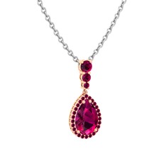 Nil Damlası Kolye - Rodolit garnet 14 ayar rose altın kolye (40 cm beyaz altın rolo zincir) #ve4pas