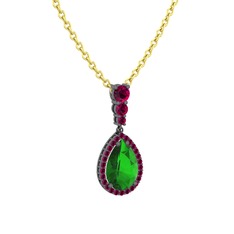 Nil Damlası Kolye - Yeşil kuvars ve rodolit garnet 925 ayar siyah rodyum kaplama gümüş kolye (40 cm altın rolo zincir) #vf2qne