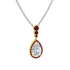 Nil Damlası Kolye - Swarovski ve kök yakut 14 ayar altın kolye (40 cm beyaz altın rolo zincir) #vm0oqa