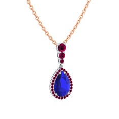 Lab safir ve rodolit garnet 8 ayar beyaz altın kolye (40 cm gümüş rolo zincir)