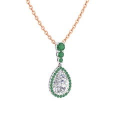 Nil Damlası Kolye - Swarovski ve kök zümrüt 14 ayar beyaz altın kolye (40 cm rose altın rolo zincir) #vs5q2x