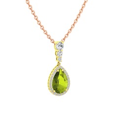 Nil Damlası Kolye - Peridot ve swarovski 14 ayar altın kolye (40 cm gümüş rolo zincir) #vwogzz