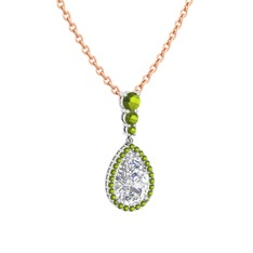 Swarovski ve peridot 14 ayar beyaz altın kolye (40 cm rose altın rolo zincir)