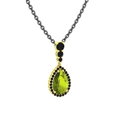 Peridot ve siyah zirkon 14 ayar altın kolye (40 cm gümüş rolo zincir)