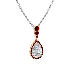 Nil Damlası Kolye - Beyaz zirkon ve garnet 18 ayar rose altın kolye (40 cm beyaz altın rolo zincir) #w9aqqo