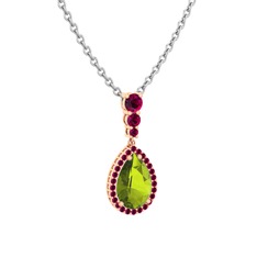Nil Damlası Kolye - Peridot ve rodolit garnet 8 ayar rose altın kolye (40 cm beyaz altın rolo zincir) #wmb2qt