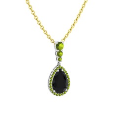 Siyah zirkon ve peridot 925 ayar gümüş kolye (40 cm gümüş rolo zincir)
