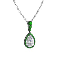 Swarovski ve yeşil kuvars 925 ayar siyah rodyum kaplama gümüş kolye (40 cm beyaz altın rolo zincir)