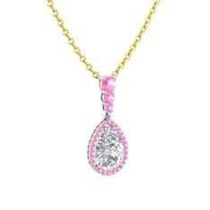 Beyaz zirkon ve pembe kuvars 8 ayar beyaz altın kolye (40 cm altın rolo zincir)