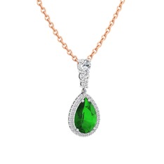 Nil Damlası Kolye - Yeşil kuvars ve swarovski 18 ayar beyaz altın kolye (40 cm gümüş rolo zincir) #x4xls5