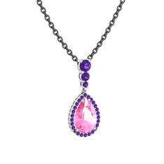 Nil Damlası Kolye - Pembe kuvars ve ametist 18 ayar beyaz altın kolye (40 cm gümüş rolo zincir) #xh75xj