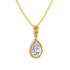 Swarovski ve sitrin 8 ayar beyaz altın kolye (40 cm altın rolo zincir)