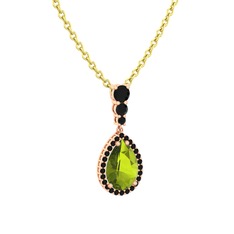 Nil Damlası Kolye - Peridot ve siyah zirkon 8 ayar rose altın kolye (40 cm altın rolo zincir) #ydowop