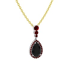Nil Damlası Kolye - Siyah zirkon ve garnet 14 ayar beyaz altın kolye (40 cm altın rolo zincir) #yl55h9