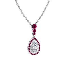Nil Damlası Kolye - Beyaz zirkon ve rodolit garnet 8 ayar beyaz altın kolye (40 cm beyaz altın rolo zincir) #yrpiu5