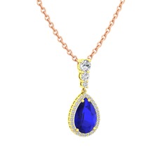 Nil Damlası Kolye - Lab safir ve swarovski 14 ayar altın kolye (40 cm rose altın rolo zincir) #ytmjt1