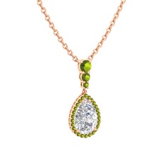 Nil Damlası Kolye - Swarovski ve peridot 14 ayar rose altın kolye (40 cm gümüş rolo zincir) #z5744x
