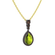 Nil Damlası Kolye - Peridot ve dumanlı kuvars 925 ayar siyah rodyum kaplama gümüş kolye (40 cm gümüş rolo zincir) #ztylxw
