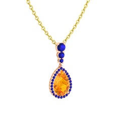 Sitrin ve lab safir 8 ayar rose altın kolye (40 cm altın rolo zincir)