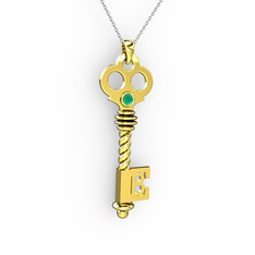 Anahtar Kolye - Kök zümrüt 8 ayar altın kolye (40 cm gümüş rolo zincir) #10tgxv8